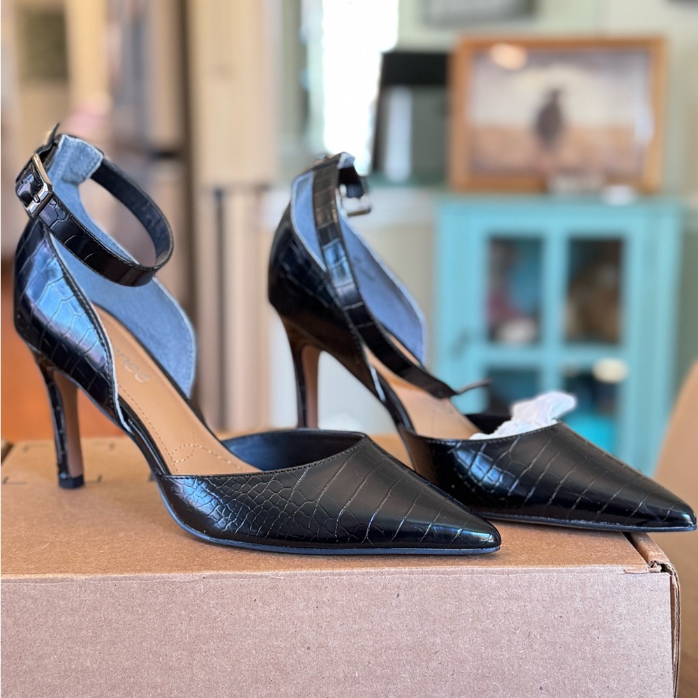 NIB J Renee Elegant Black Croc-Embossed Heels Womens Sz 9
